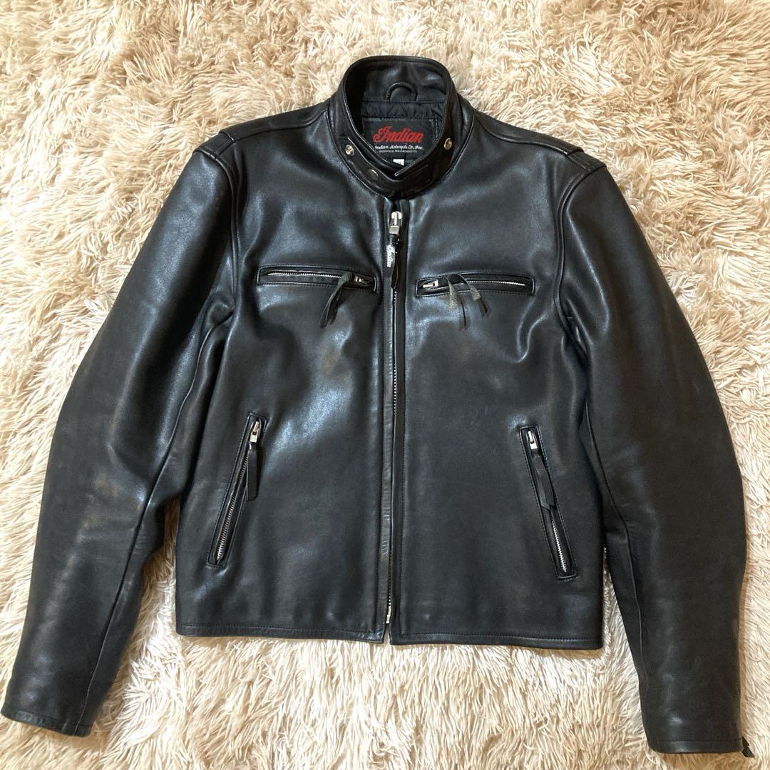 【美品】インディアンモーターサイクル　カウレザーライダース　シングル　希少XL 美品】インディアンモーターサイクル カウレザーライダース