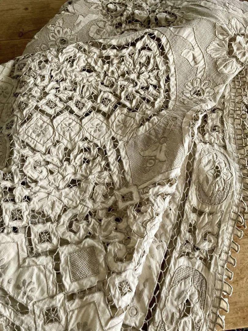 汕頭刺繍(麻100%)テーブルクロス （スワトウ刺繍大判テーブル