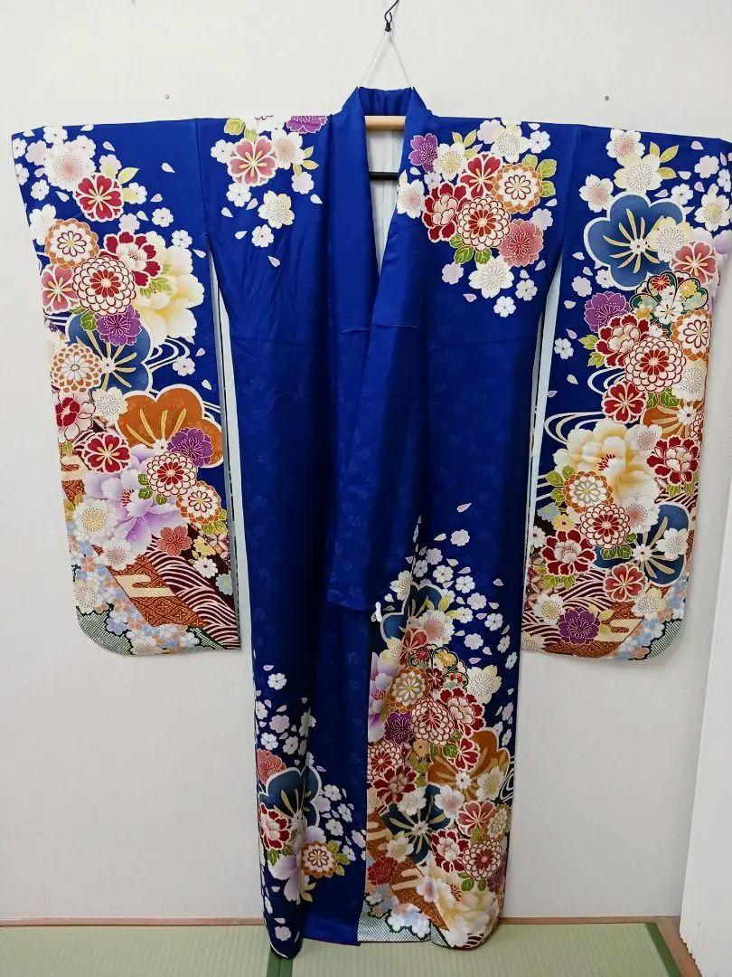 No.8☆匿名配送☆成人式☆卒業式☆振袖☆青☆ブルー☆花柄☆和装 振袖 レンタル 成人式 21点セット レトロ 成人式セット 花 青系