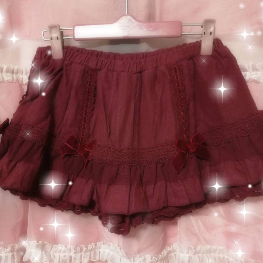 リズリサ　フリル付きワインレッドショートパンツ　バレエコア　fairy core リズリサ フリル付きワインレッドショートパンツ バレエコア