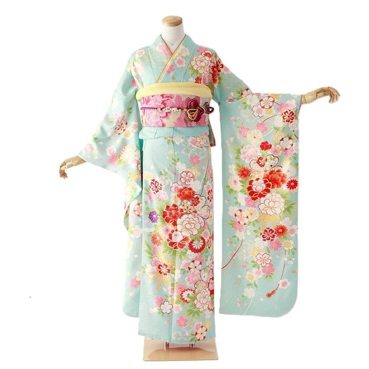 振袖 身長157-172cm 青 bl-045 振袖 身長157-172cm 青 bl-045（成人式用振袖ブルー – 着物好日屋）