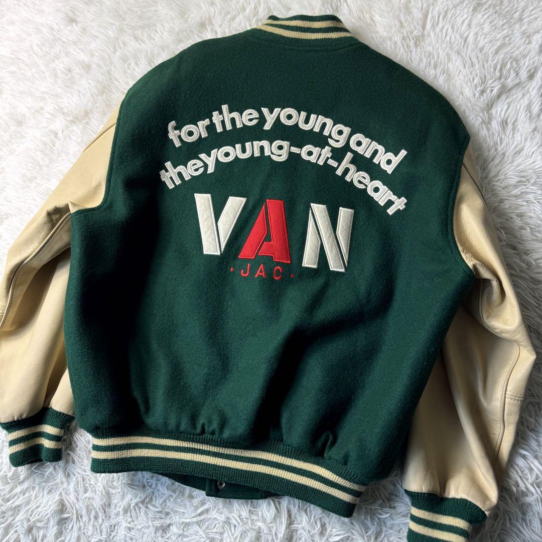 希少✨VAN JACKET スタジャン　袖レザー　アーチロゴ　ワッペン　刺繍　L 美品/希少✨VAN JACKET スタジャン 袖レザー アーチロゴ LL（美