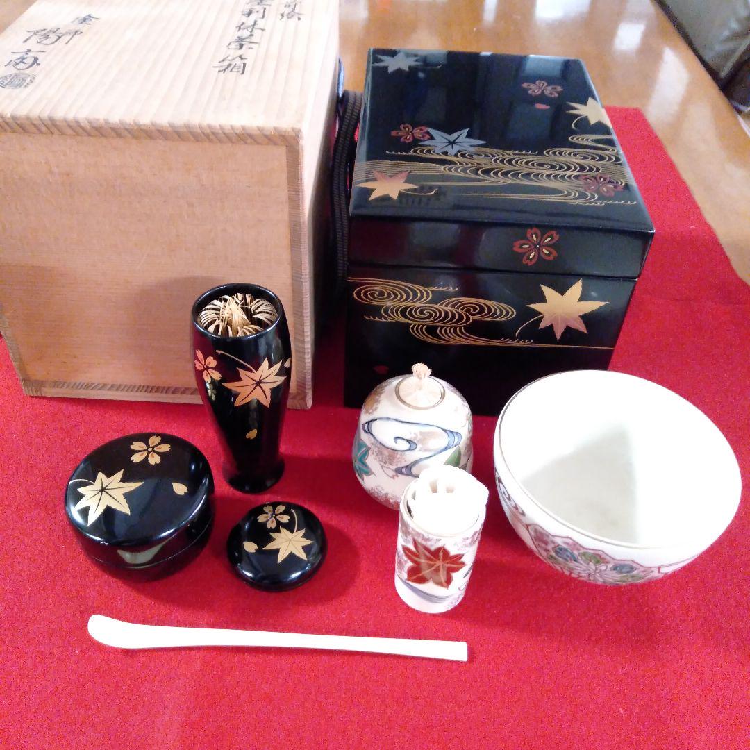塗師 岡本陽斎？作 雲錦蒔絵 黒塗利休茶箱 （平安萶斎(春斎)作