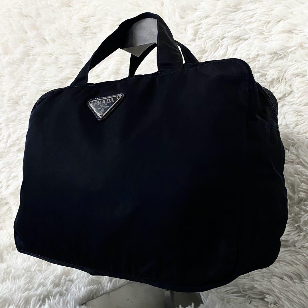 【美品】プラダ ハンドバッグ ボストンバッグ ナイロン ブラック 黒 三角 鍵 PRADA プラダ ハンドバッグ ボストン ナイロン 三角ロゴ
