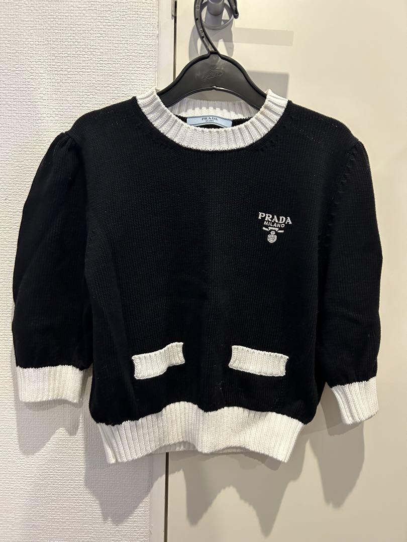 プラダ PRADA ニット セーター 半袖 クルーネック カシミヤ ラインストーン 装飾 バックボタン 黒 ブラック 40 ■GY19 ☆AA★ PRADA - プラダ ニット セーター 半袖 カシミヤ ラインストーン