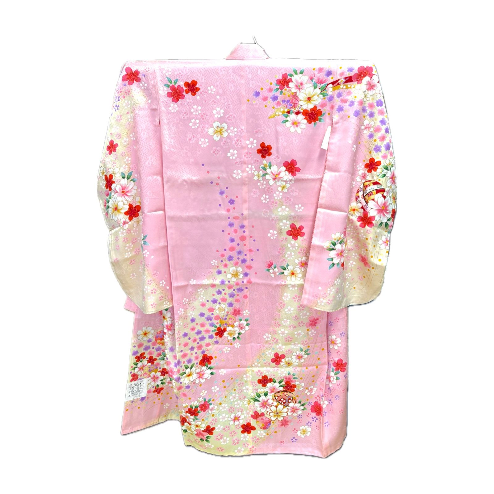 7歳 正絹 着物 襦袢付き 新品 ピンク 花 七五三 （七五三☆中古