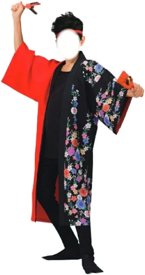 お祭天国] 祭り用品 法被 よさこい 衣装 子供用 長袢天 赤/黒 花