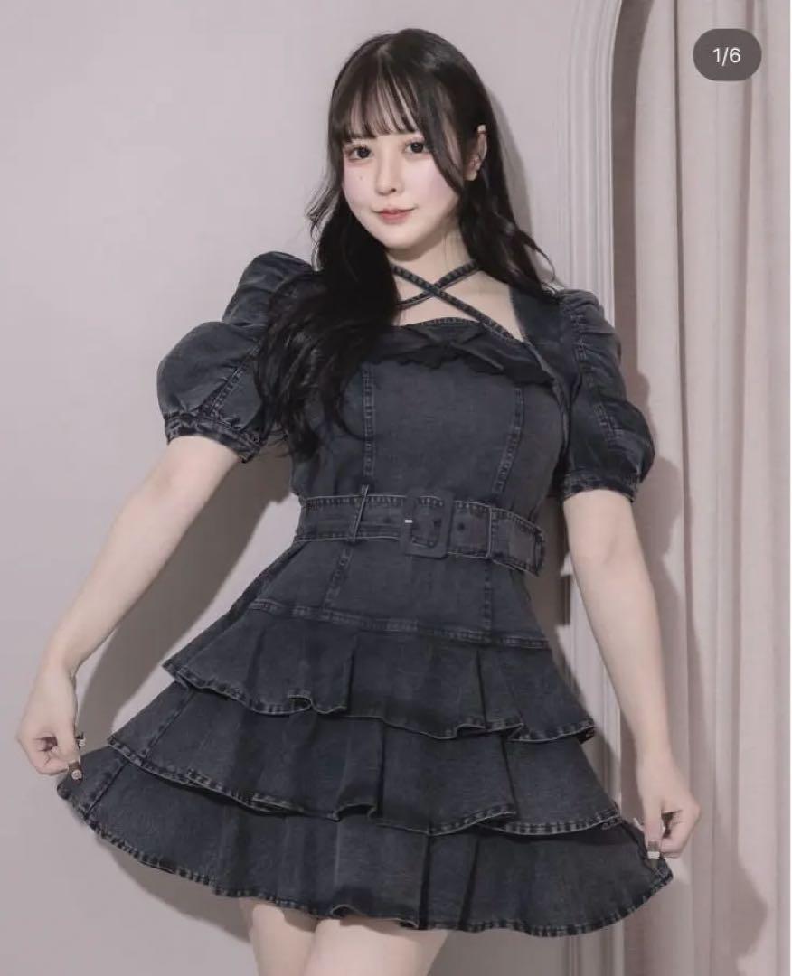福袋セール pium ティアードフリルミニワンピース デニム （楊柳シフォン ワンピース