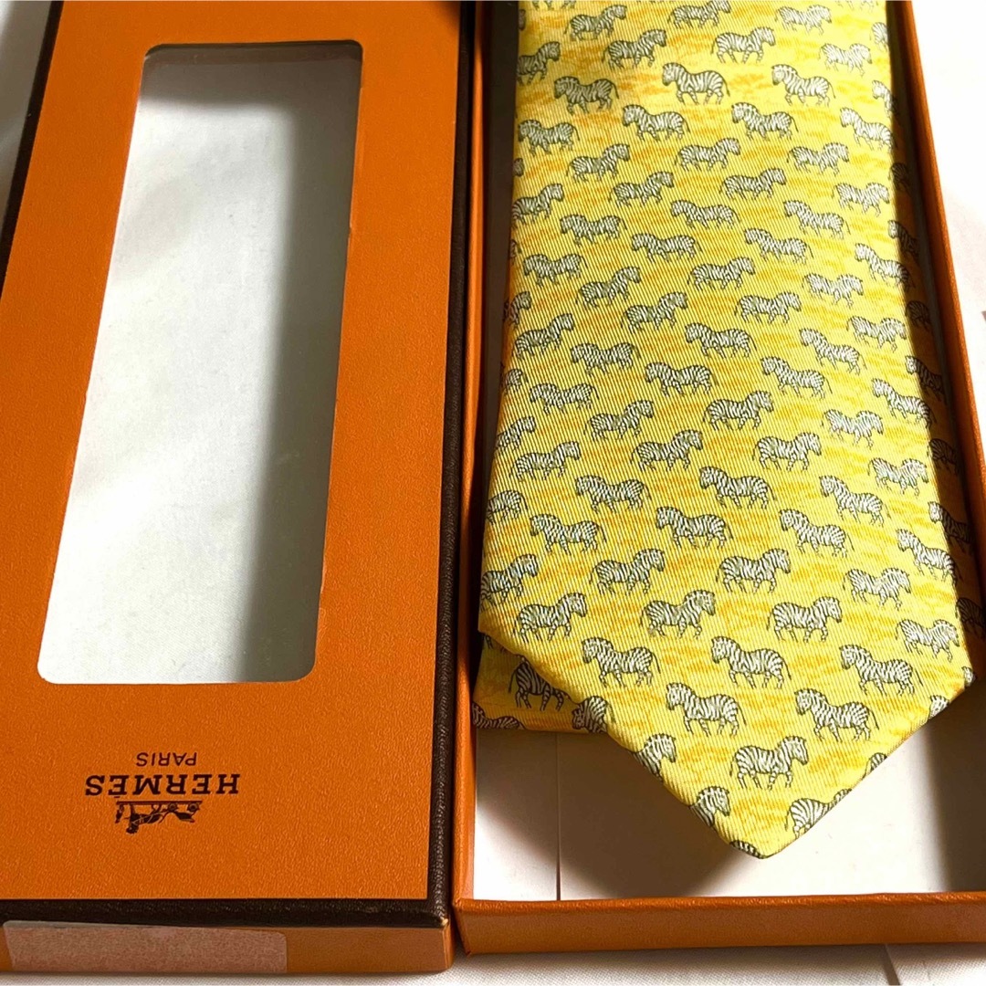 HERMES ネクタイ イエロー シマウマ サバンナ 新品箱付き HERMES ネクタイ イエロー シマウマ サバンナ 新品箱付き（楽天