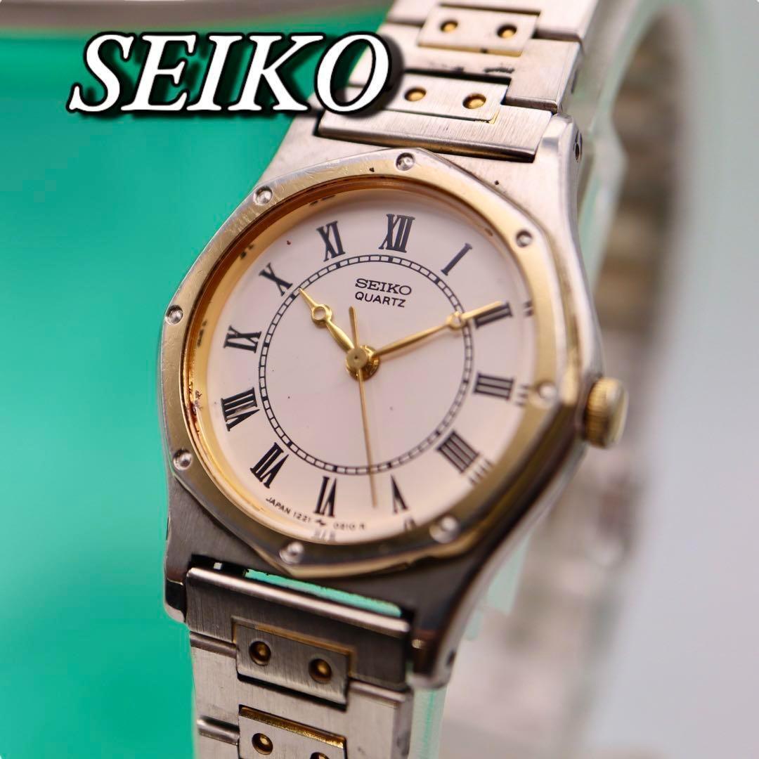SEIKO ラウンド ローマン シルバー×ゴールド レディース腕時計 1200 SEIKO ローマン ラウンド シルバー×ゴール レディース腕時計