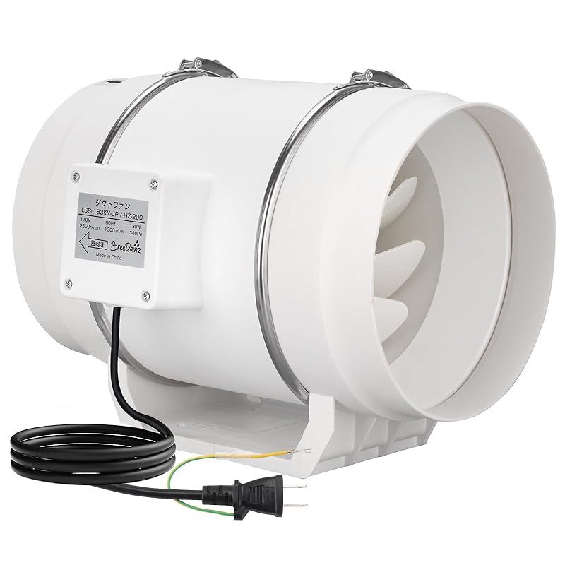 BreeRainz ダクトファン Φ200mm ダクト用換気扇 1200m3/h 大風量
