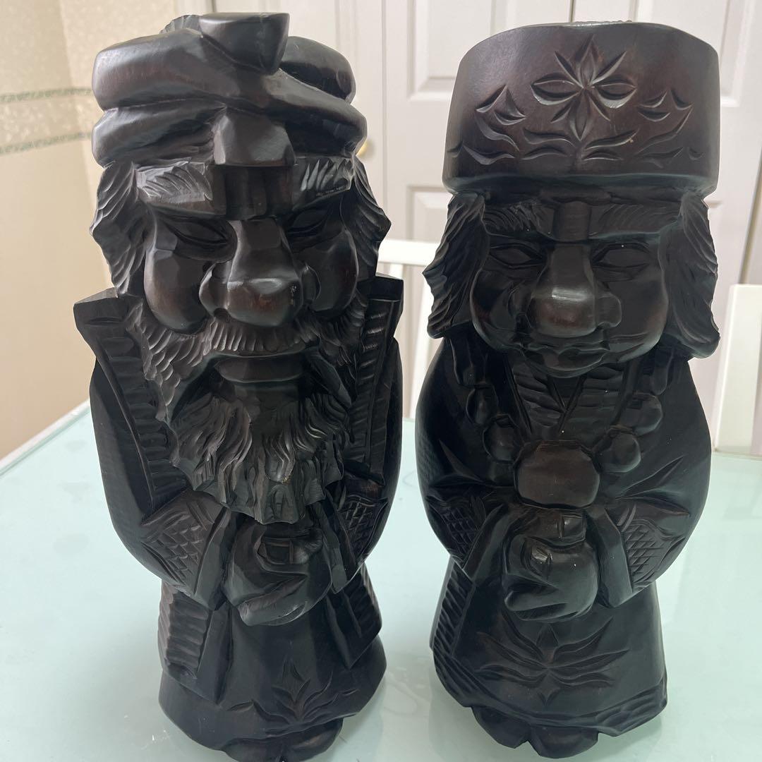 明工鳳雲作高級彫刻木彫刻夫婦2体セット 明工鳳雲作高級彫刻木彫刻夫婦2体セット （箱根ホテル小涌園