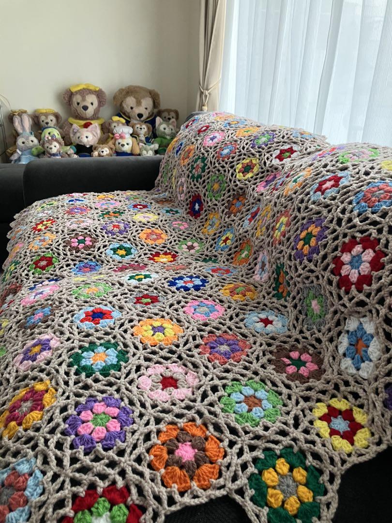 ベッドカバー ソファーカバー マルチカバー 手編み ハンドメイド