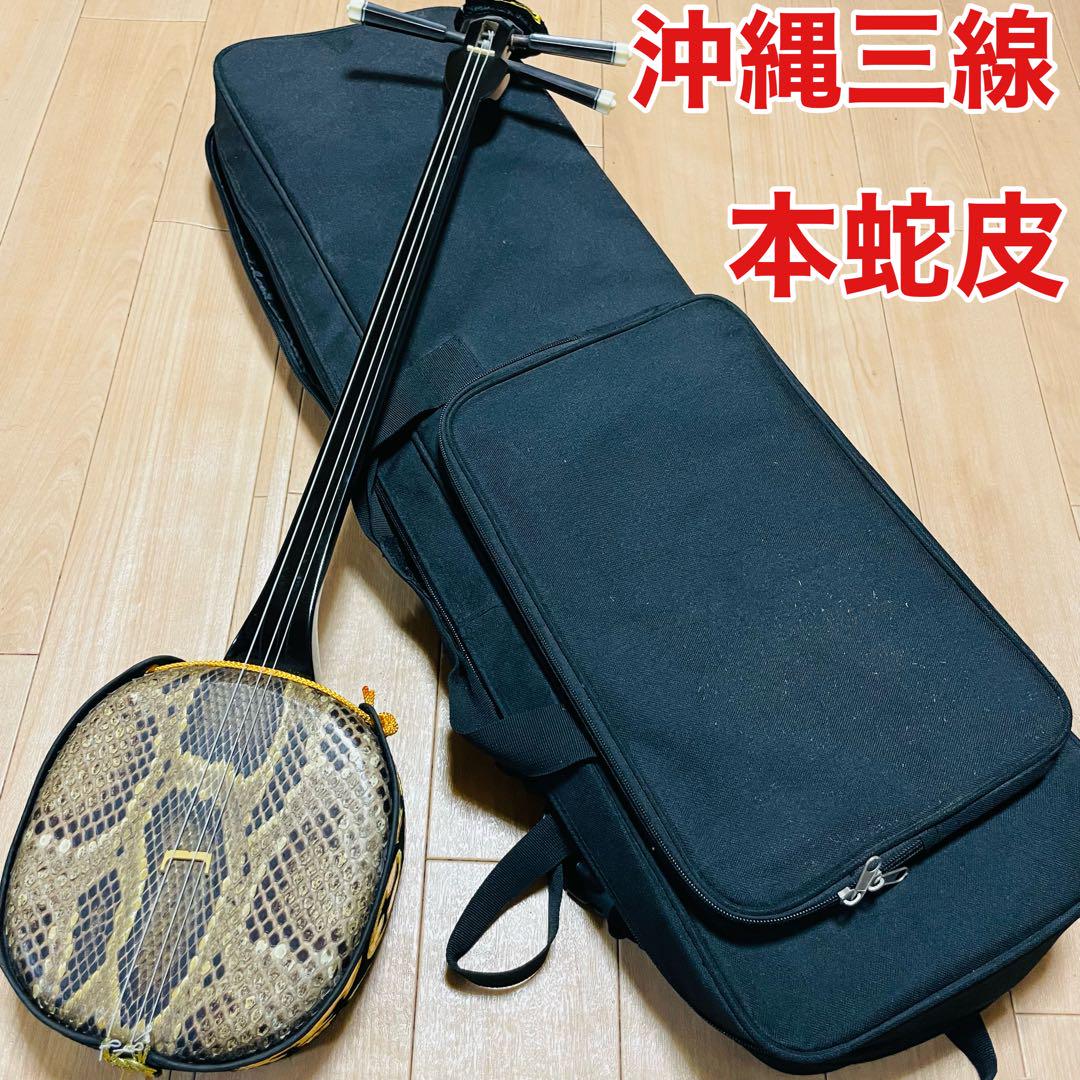【美品】三線　沖縄　さんしん　本皮　本革　本蛇皮　和楽器 沖縄三線 三線 ヘビ 蛇皮 本蛇皮 （沖縄 三線 蛇皮 和楽器（三線