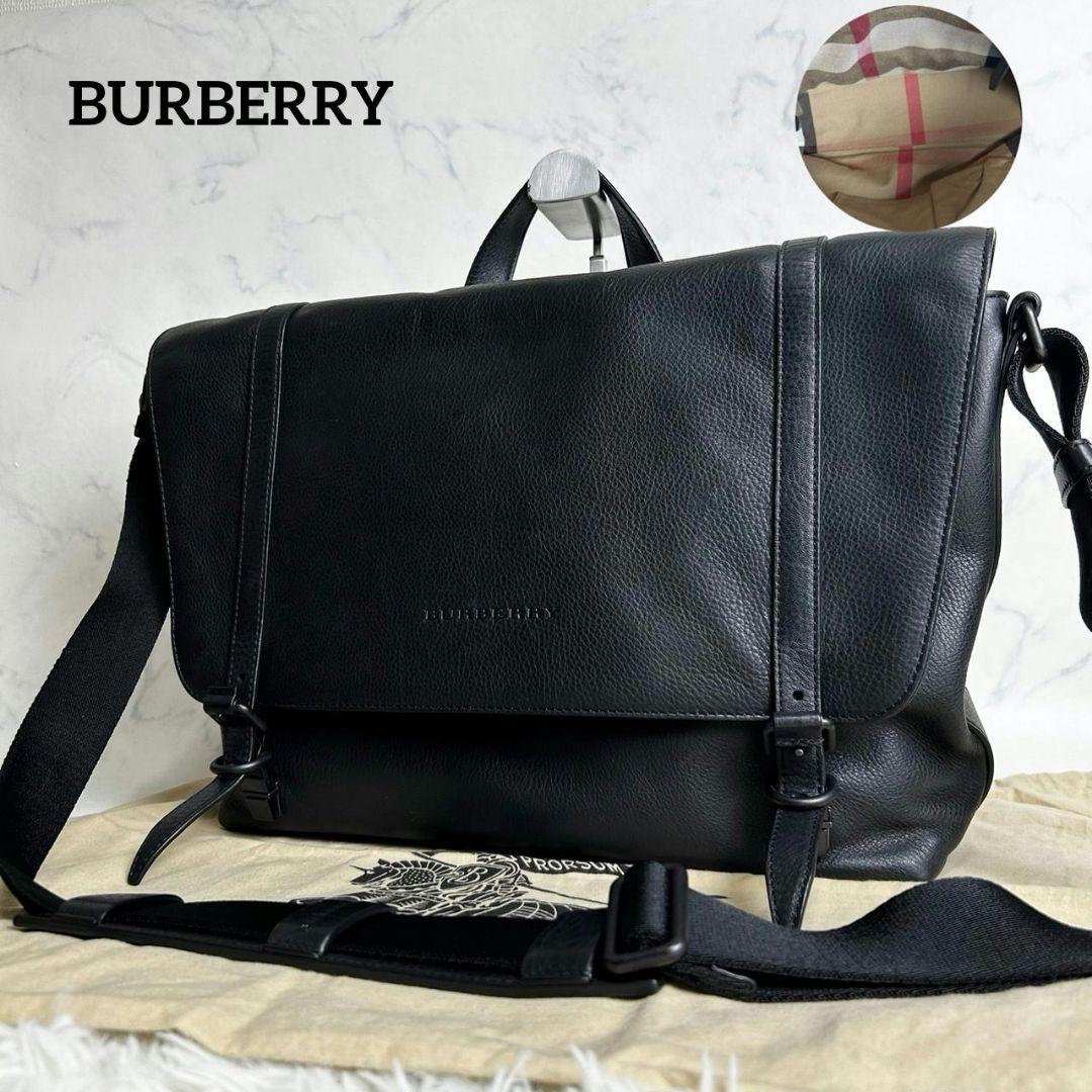 【現行⭐︎美品】 BURBERRY 2way シボ革 メッセンジャーバッグ 黒 現行⭐︎美品】 BURBERRY 2way シボ革 メッセンジャーバッグ 黒