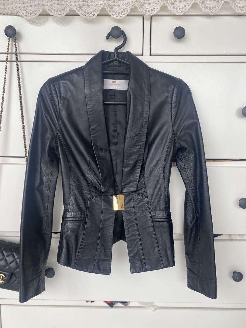 Elisabetta Franchi GOLD ブラックレザージャケット（チェーン
