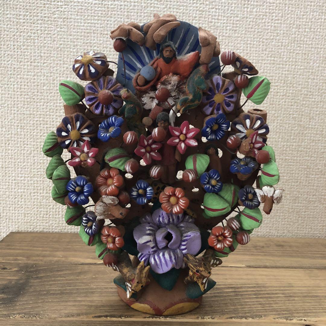 メキシコ工芸品　生命の樹　粘土工芸品 メキシコ工芸品 生命の樹 粘土工芸品 （メキシコ 生命の樹M