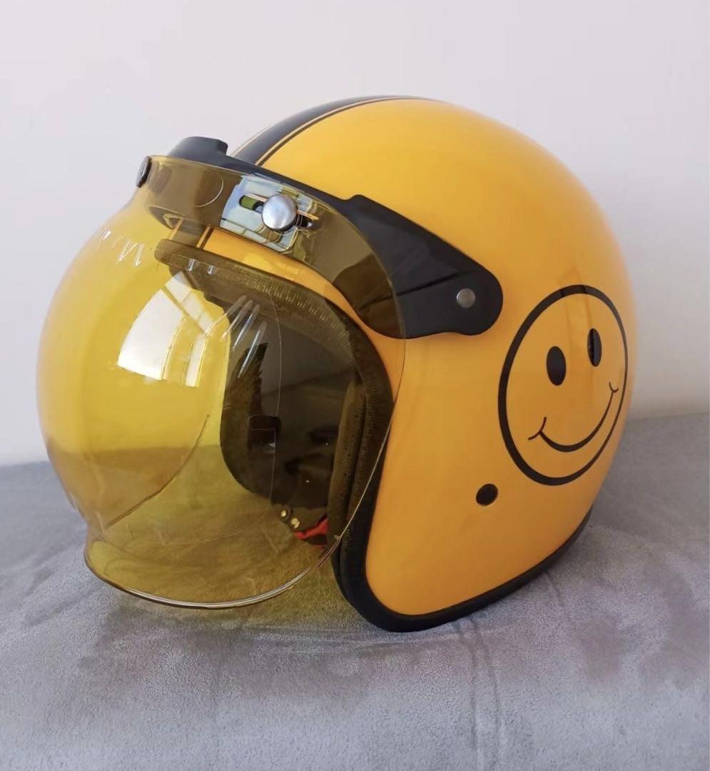黄色笑顔ジェットヘルメット バブルレンズ付き M〜XXL新品（楽天