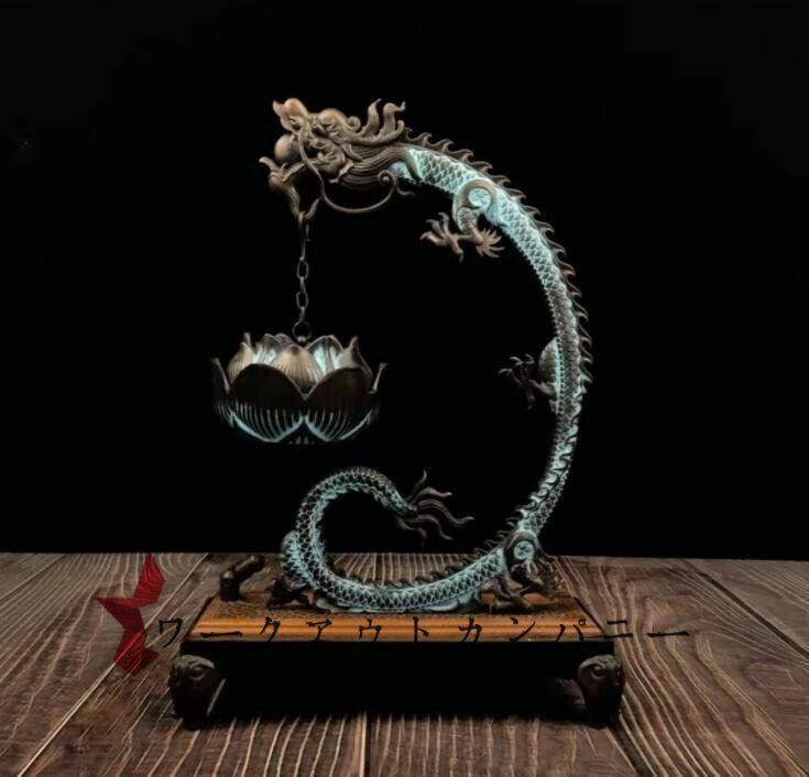 美品 量 香炉 竜 蓮の花 銅器 銅製品 鎮宅辟邪 開運風水 招財