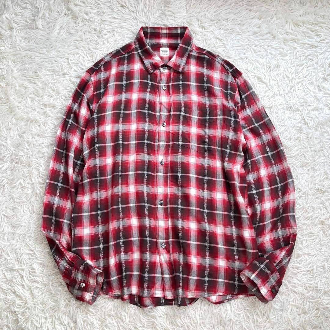 Ronhermanロンハーマン　レーヨンオンブレシャ赤黒 Ron Herman ロンハーマン オンブレチェック レーヨン シャツ