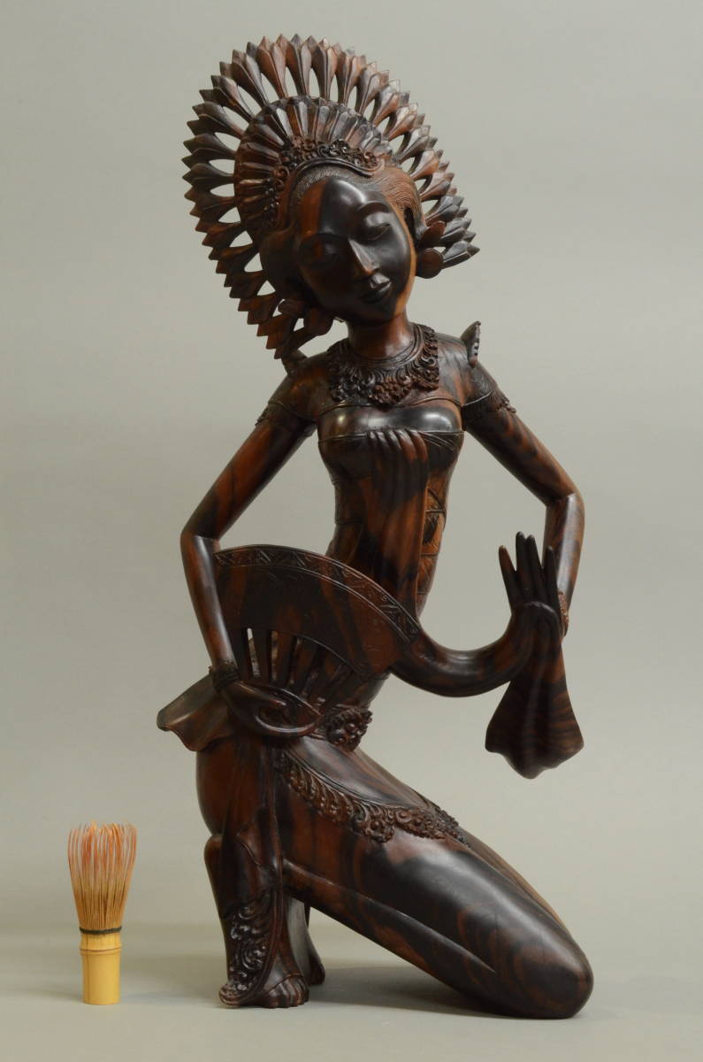 黒檀 木彫 細密彫刻 女神 83cm 大型 バリ　木彫　アジアン　ラマーヤナ神話 黒檀 木彫 細密彫刻 女神 83cm 大型 バリ 木彫 アジアン