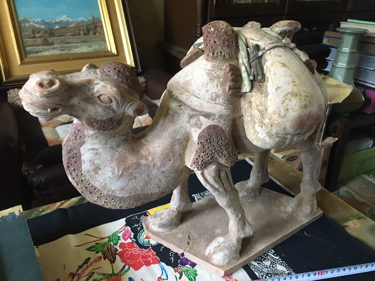 中国美術 青銅 駱駝 置物(LC746) 中国古美術.珍品旧蔵.青銅器.とらがえさをあさる.紅斑緑繍.完全