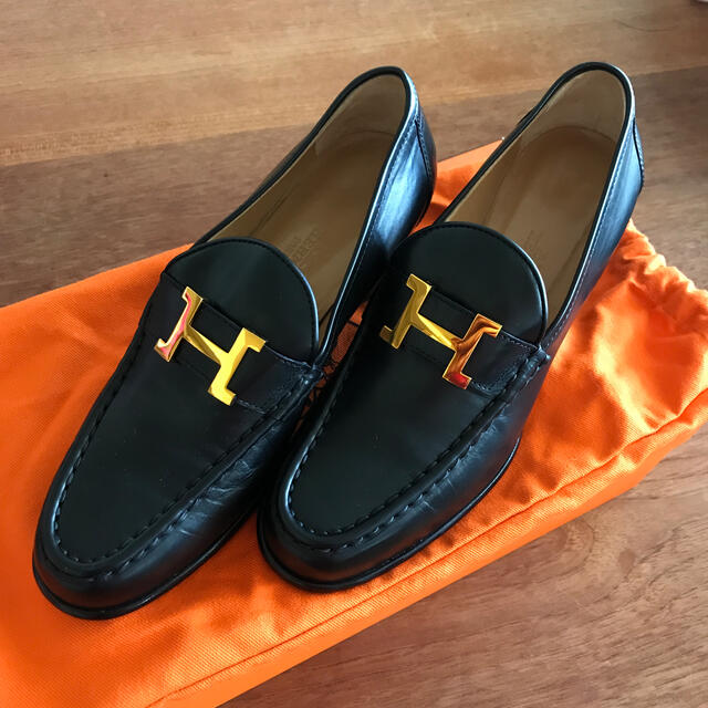 【美品】HERMES エルメス　ローファー　36.5 ブラック　付属品あり HERMES エルメス ローファー タイム 黒 (ブラック) ゴートスキン