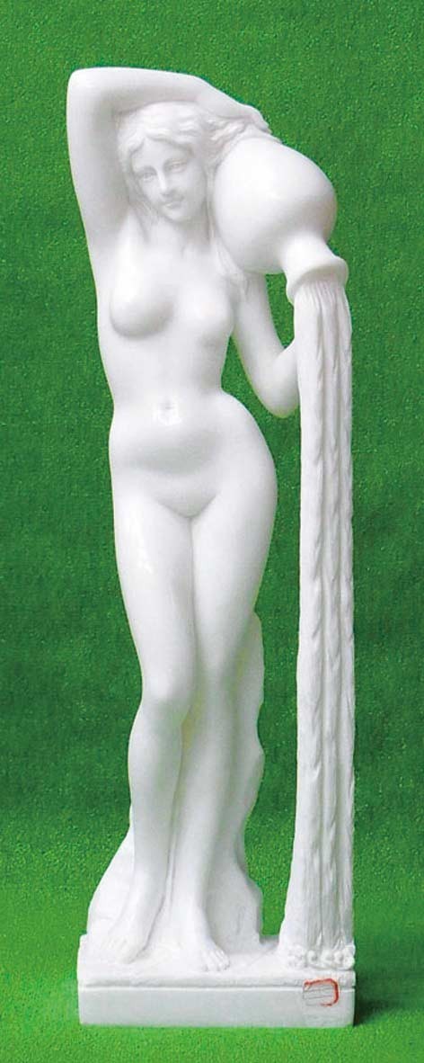 彫刻 石像 泉 大理石 高級四川白石 高さ約 90cm 重さ約 40kg