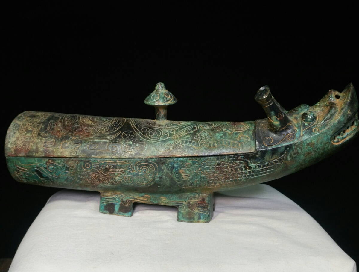 【骨董】中国古銅　酒器 中国古物】青銅器「じこう（蓋付盛酒器）」285mm : 龍香堂