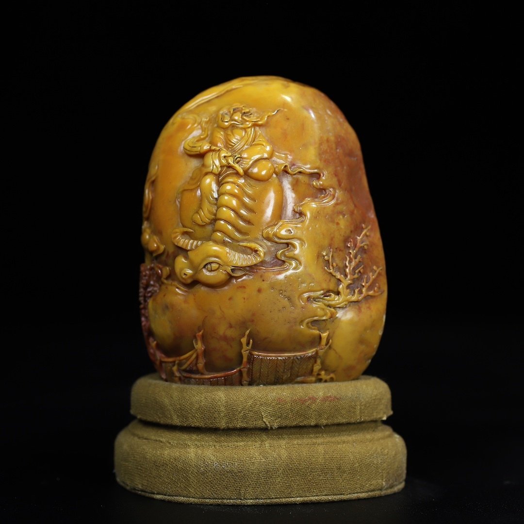 秘藏 【清代篆刻家 徐三庚】寿山石原石 太上老君 人物紋 印鑑 純