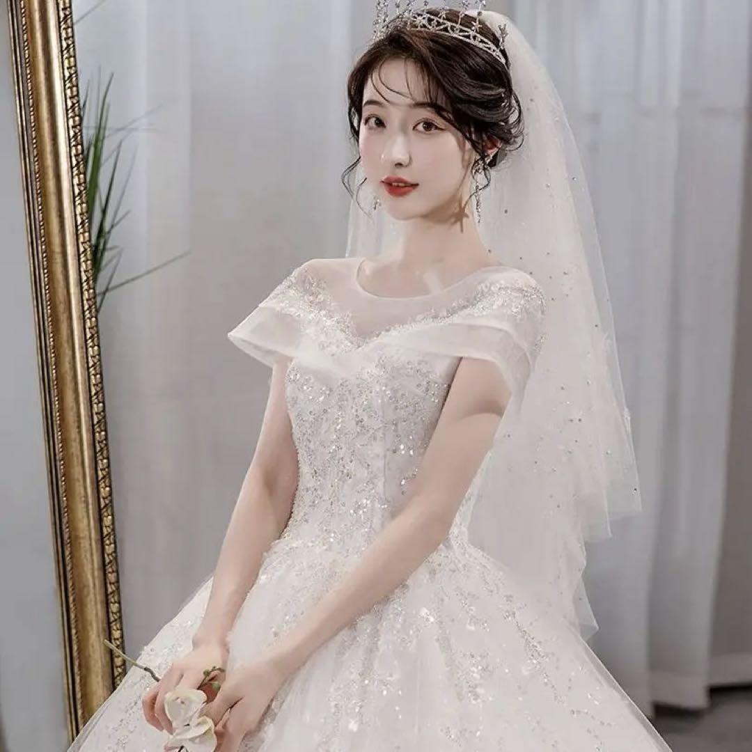 豪華ウェディングドレスセット 結婚式用 パニエ&ヴェール付（3