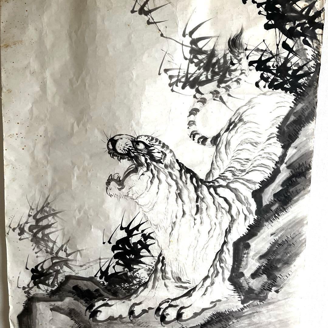 水墨画 鷹　肉筆画　掛け軸用　手描き 真作】小林春鳳『岩上鷲』掛軸 絹本 肉筆 花鳥図 鳥獣 日本画
