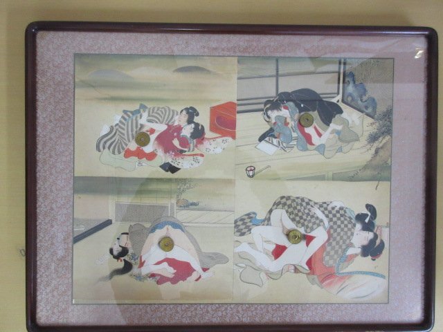 額装 春画 秘画 艶画 肉筆画 作者不明 画寸49×38cm コレクター放