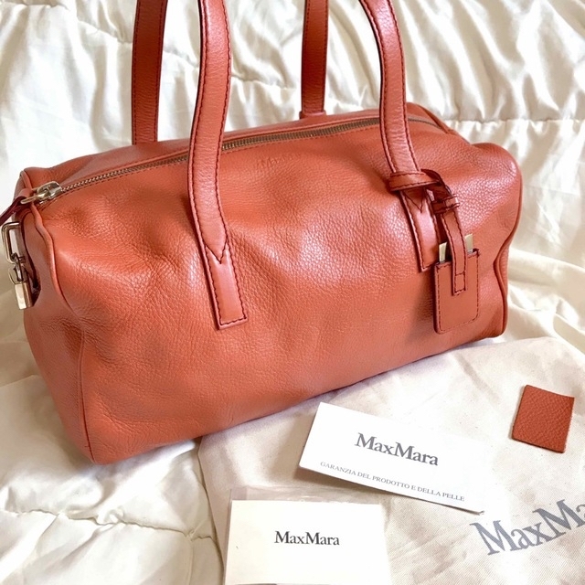 Max  mara ボストンバック　美品　レザー 美品】MaxMara マックスマーラ オレンジ ミニボストンバッグ