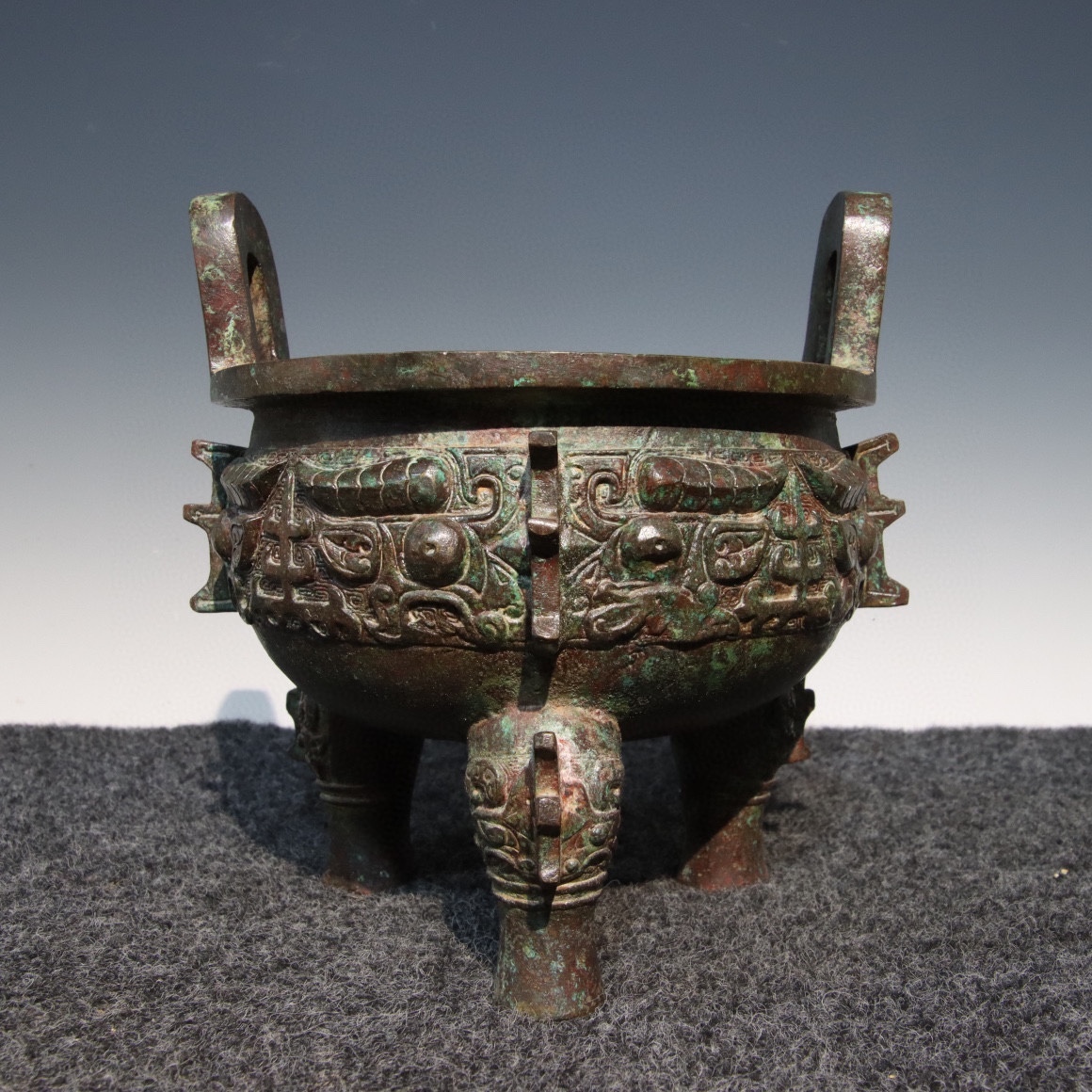 聚寶齋*高古青銅器*青銅製*銘文獸面園鼎*三足鼎】極細工 置物 賞