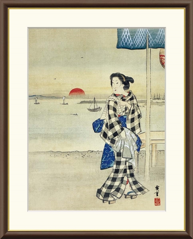 歌川広重の版画 歌川広重画浮世絵 近江八景(栗津晴嵐） 木版画(歌川広重) / 斜陽