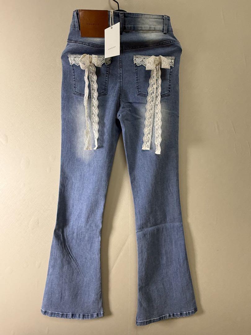 andmary Lacey ribbon denimフレアジーンズ ライトブルー Lacey ribbon denim