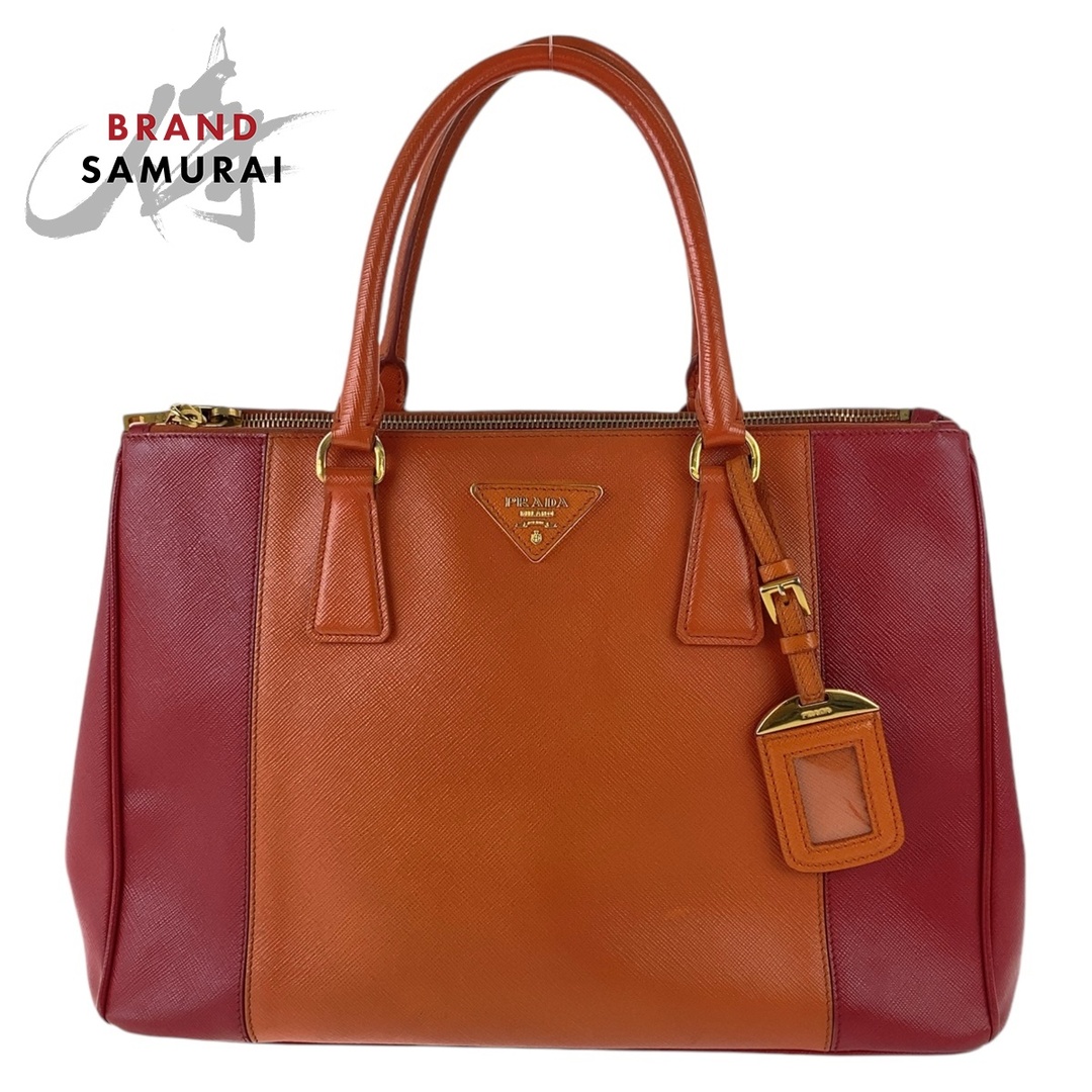 PRADA プラダ サフィアーノ 三角ロゴプレート オレンジ レッド