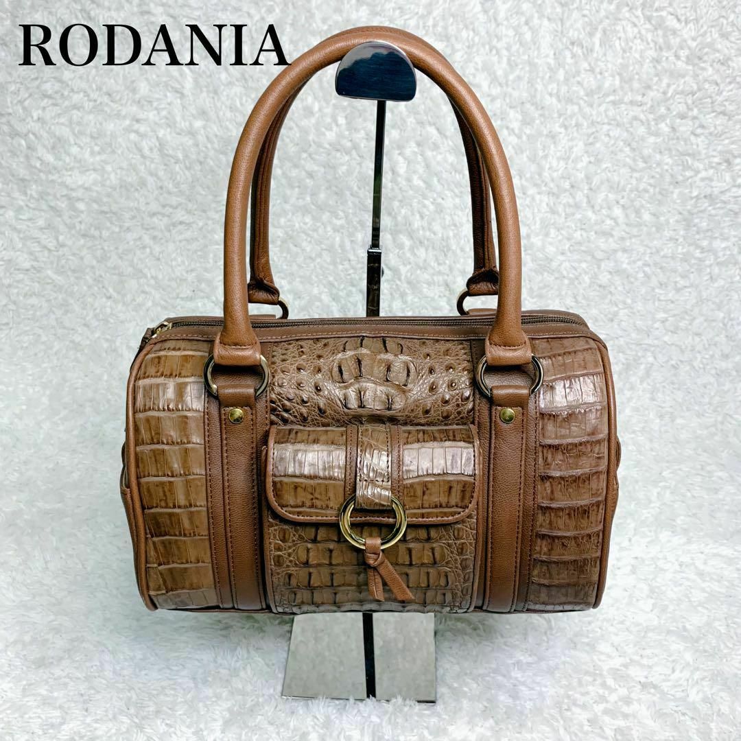 未使用タグ付き RODANIA ハンドバッグ カイマン クロコダイル ブラック 極美品】RODANIA カイマンクロコ ハンドバッグ 黒 ターンロック