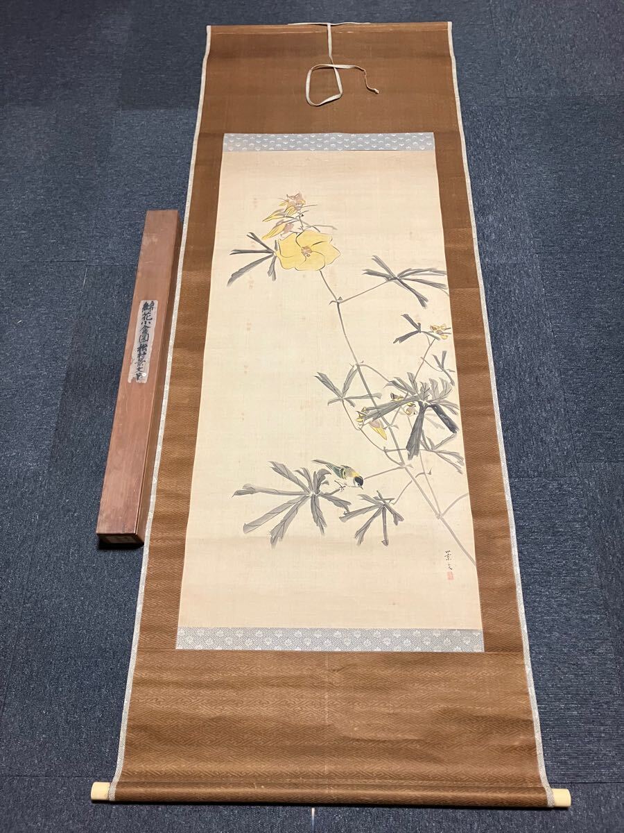 模写】掛軸 松村景文 花鳥図 絹本 年代物 時代物 共箱 同梱可能