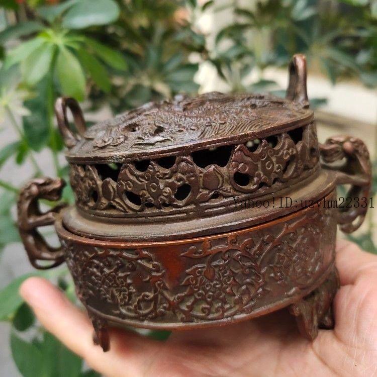 男女兼用 銅器 工芸品美術品 香道具 茶道具 美品 竜鳳薫香炉 彫刻 重工 工芸品