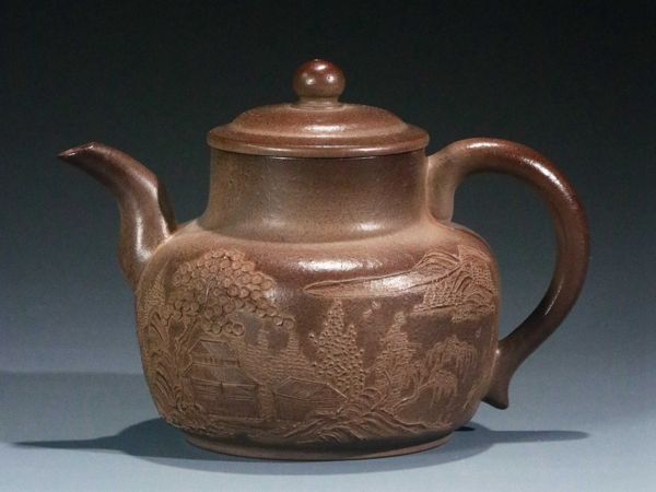 古びた蔵『清楊彭年造陶磁器紫砂急須山水房屋風景泥絵紋紫砂茶壺