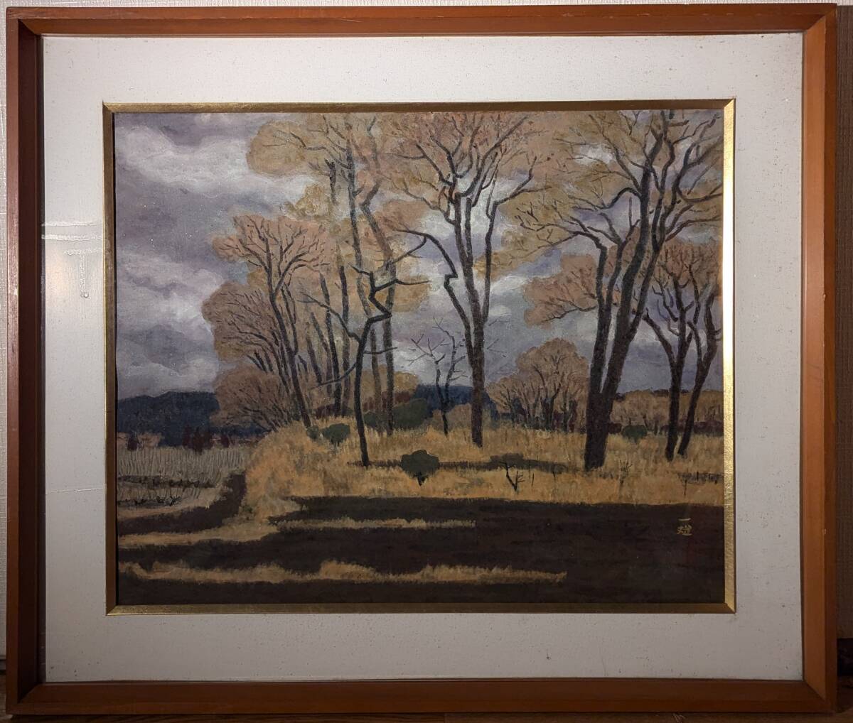 【真作】絵画　柴田一雄　日本画　早春　大正生まれの日展画家　共シール　V56 真作】絵画 柴田一雄 日本画 早春 大正生まれの日展画家 共