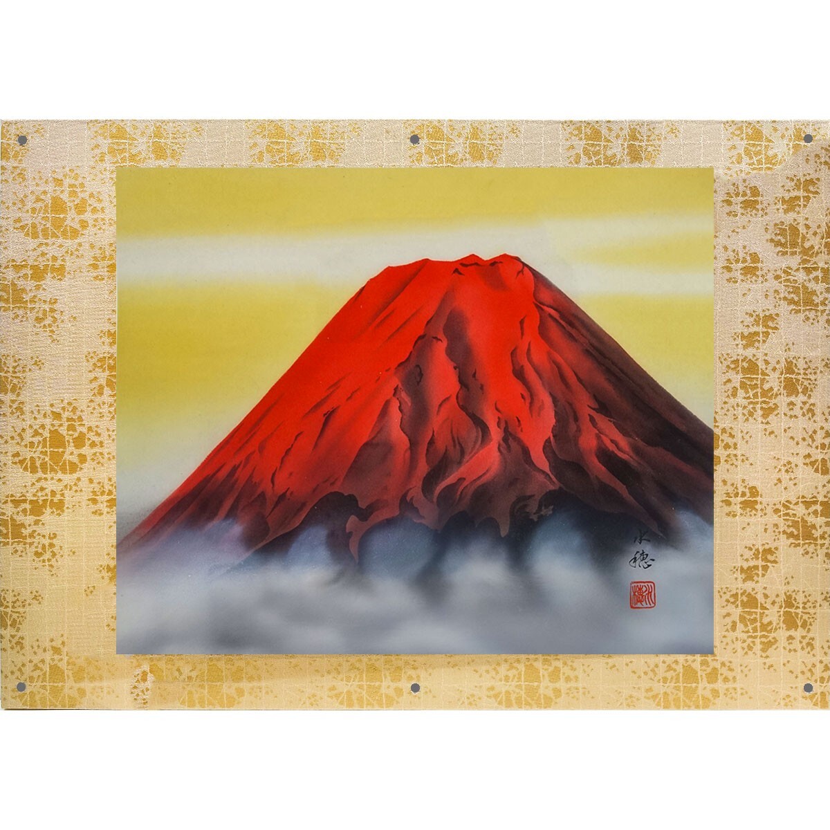 日本画「赤富士」 F6号 沢田水穂 真筆 肉筆画 手描き 紙本採色