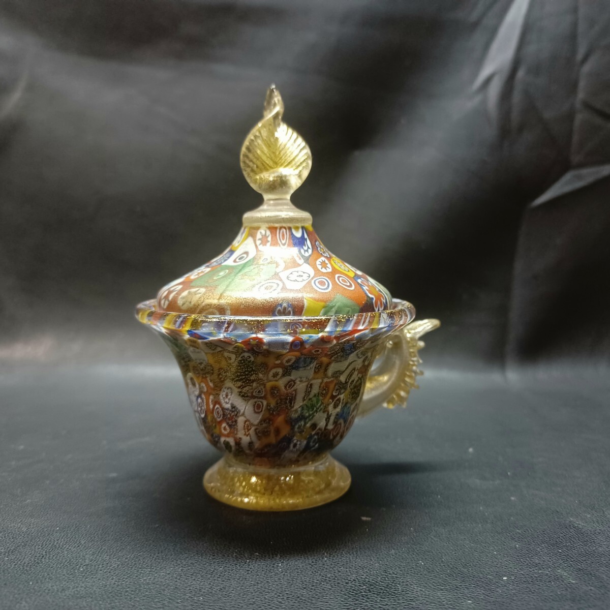 MURANO】ITALY☆ムラノ 金彩 ミルフィオリ 蓋付き ティーカップ