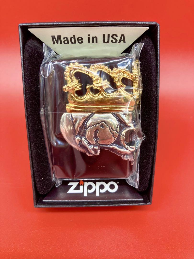 スカル　髑髏　クラウン　zippo  3面メタル加工　オイルライター Zippo ジッポー スカル ドクロ 骸骨 スカルクラウン メタル