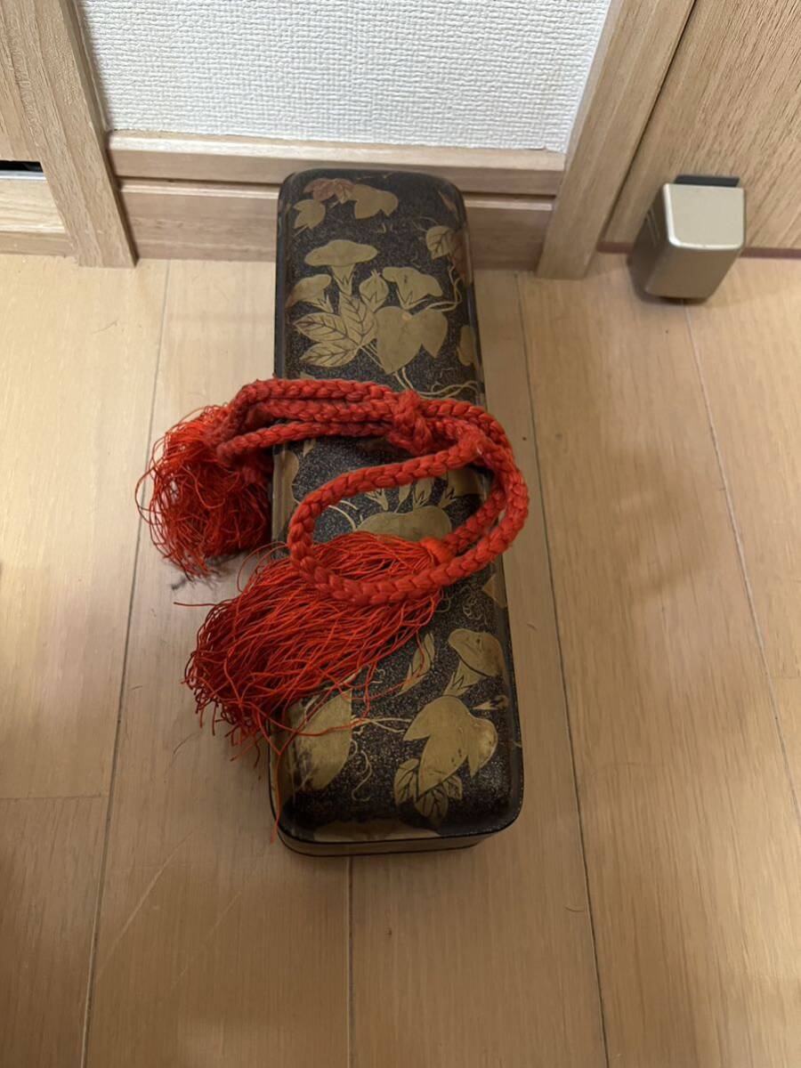 兵庫県 旧家 蔵より 江戸期 蒔絵 金蒔絵 巻物箱 朝顔図 短冊 文