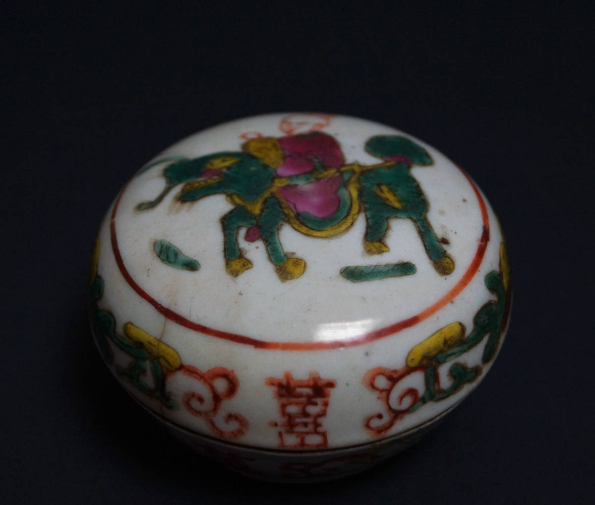 清時代 色絵『麒麟人物文』香合 丸香合 / 香道具 茶道具☆時代物☆ 閑】清時代 色絵『麒麟人物文』香合 丸香合 / 香道具 茶道具