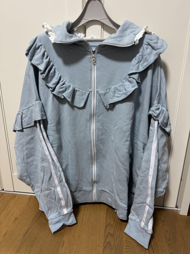 satoi フリルハイネックパーカー light blue 買え