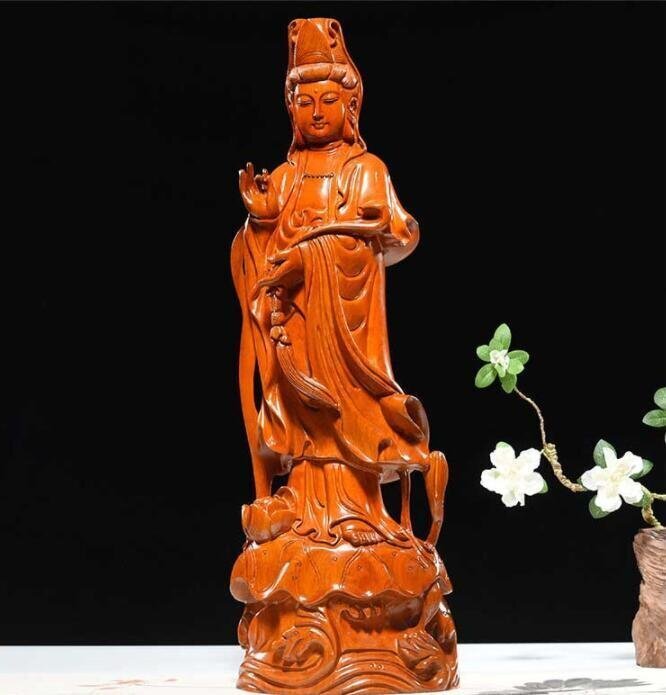 未使用品 高級天然木彫 仏像 虚空蔵菩薩仏像  精密 細工 仏教美術品  置物 Amazon｜栗田こだわり仏像 【菩薩】 虚空蔵菩薩（宝珠持ち）座像